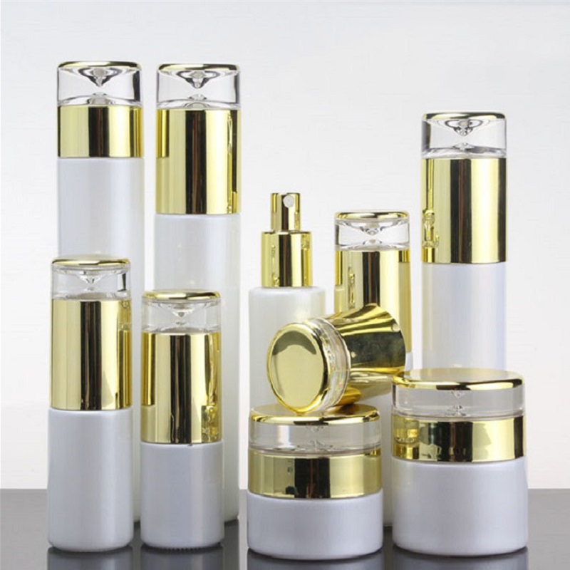 Empty Cosmetic Container Pearl White Lotion Pump Bottle Emulsion Refillable Bottle Glass Cream Jar 30g Spray Bottle 20ml-120ml
