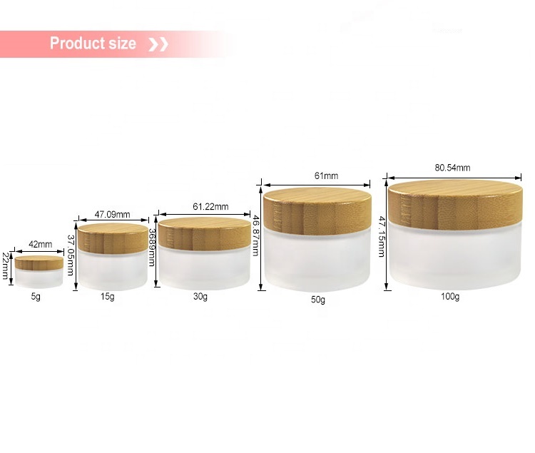 Empty Cosmetic Cream Container 5g 15g 30g 50g 100g fog Frosted transparent Glass Jar with Bamboo cap
