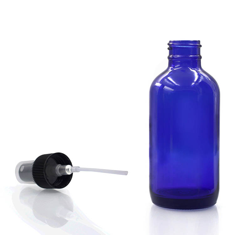 Empty Cosmetic Lotion Bottle 120 Ml Cobalt Blue Glass Round Spray Pump Bottle