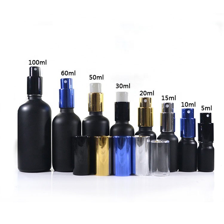 Empty Cosmetic Packaging Container 10ml 20ml 30ml 50ml 60ml 100ml Black Matte Glass Spray Bottle with Lotion Pump
