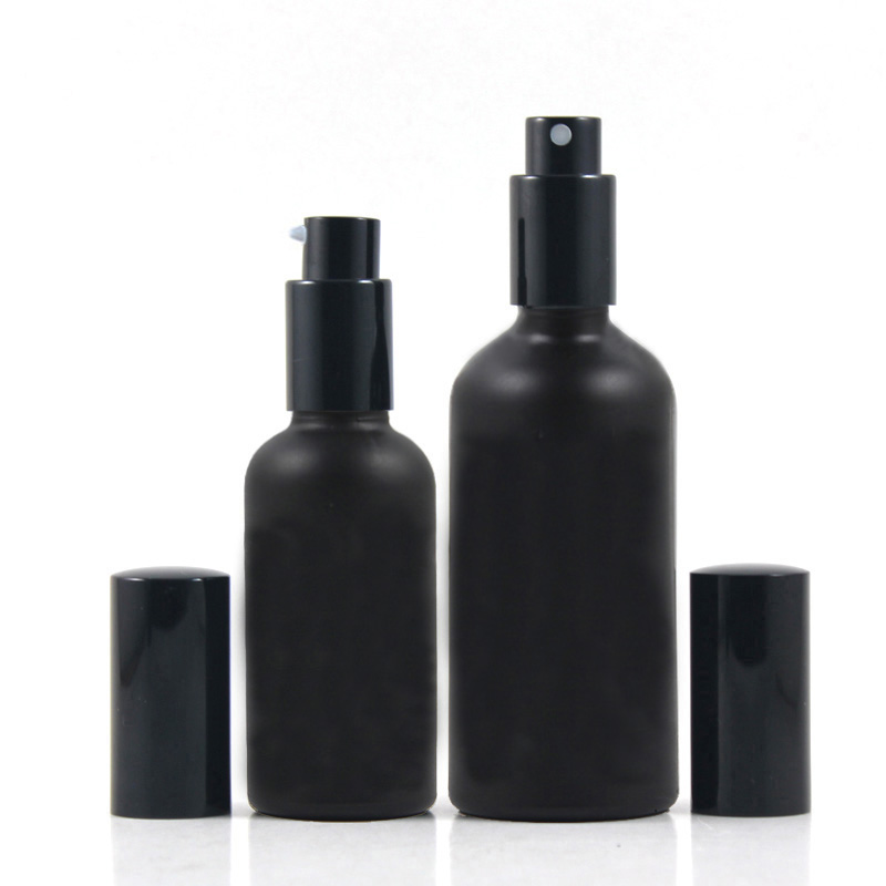 Empty Cosmetic Packaging Container 10ml 20ml 30ml 50ml 60ml 100ml Black Matte Glass Spray Bottle with Lotion Pump