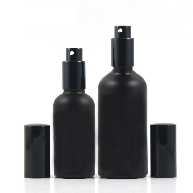 Empty Cosmetic Packaging Container 10ml 20ml 30ml 50ml 60ml 100ml Black Matte Glass Spray Bottle with Lotion Pump