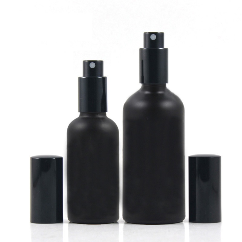 Empty Cosmetic Packaging Container 10ml 20ml 30ml 50ml 60ml 100ml Black Matte Glass Spray Bottle with Lotion Pump