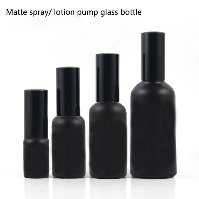 Empty Cosmetic Packaging Container 10ml 20ml 30ml 50ml 60ml 100ml Black Matte Glass Spray Bottle with Lotion Pump