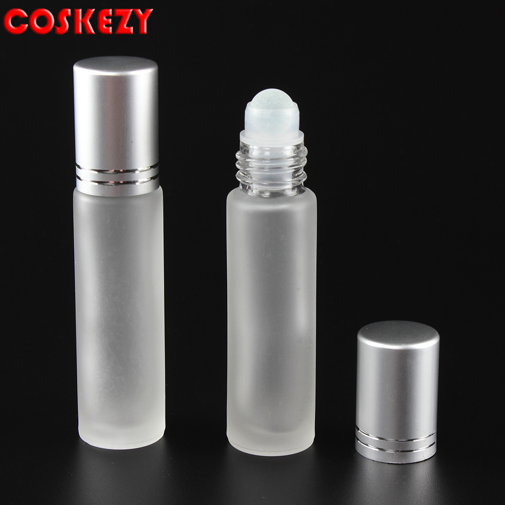 Empty Cosmetic Perfume Bottle Frosted 10g Glass Essential 0il Roller Bottle, Silver Aluminum Cap Roll On Glass Bottle 10ml