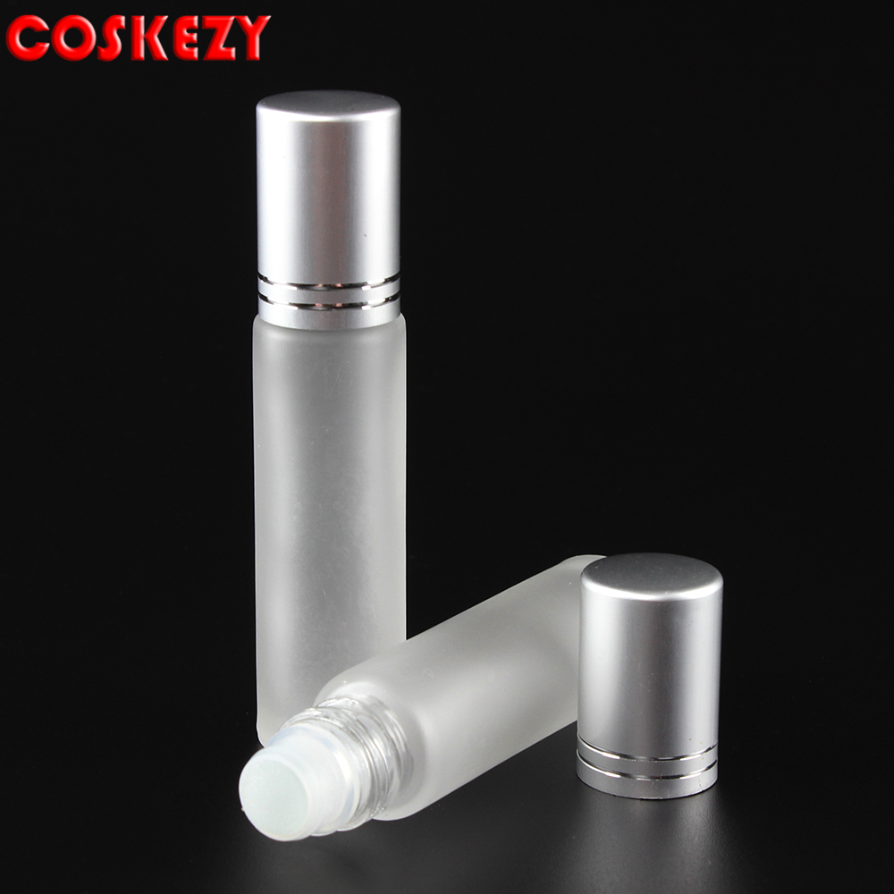 Empty Cosmetic Perfume Bottle Frosted 10g Glass Essential 0il Roller Bottle, Silver Aluminum Cap Roll On Glass Bottle 10ml