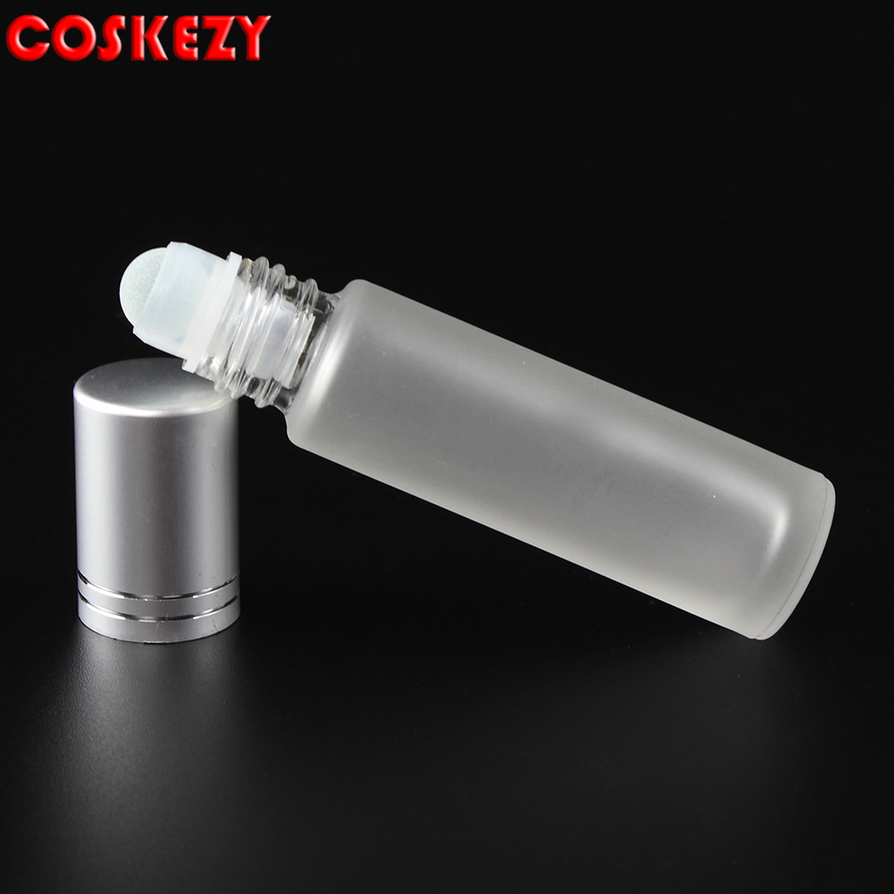 Empty Cosmetic Perfume Bottle Frosted 10g Glass Essential 0il Roller Bottle, Silver Aluminum Cap Roll On Glass Bottle 10ml
