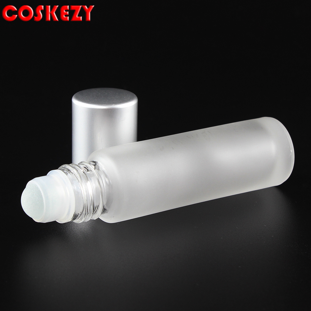 Empty Cosmetic Perfume Bottle Frosted 10g Glass Essential 0il Roller Bottle, Silver Aluminum Cap Roll On Glass Bottle 10ml