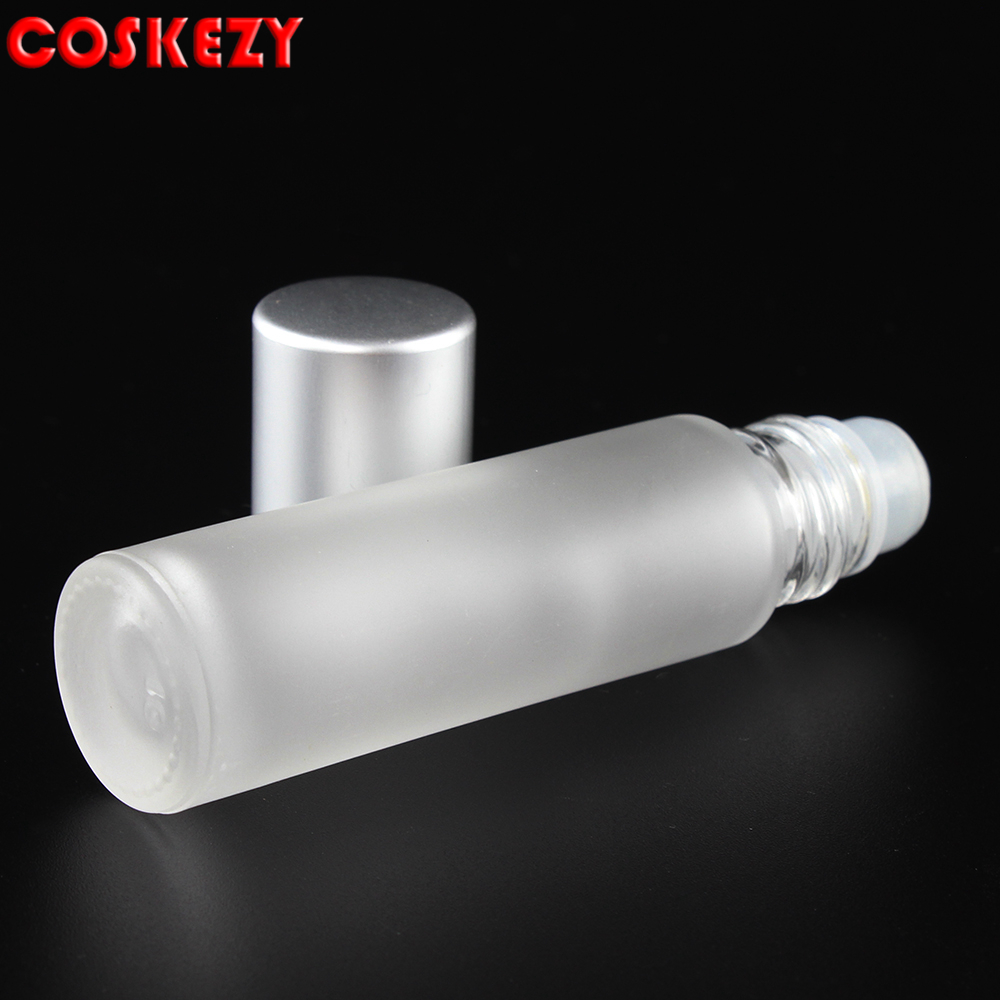 Empty Cosmetic Perfume Bottle Frosted 10g Glass Essential 0il Roller Bottle, Silver Aluminum Cap Roll On Glass Bottle 10ml
