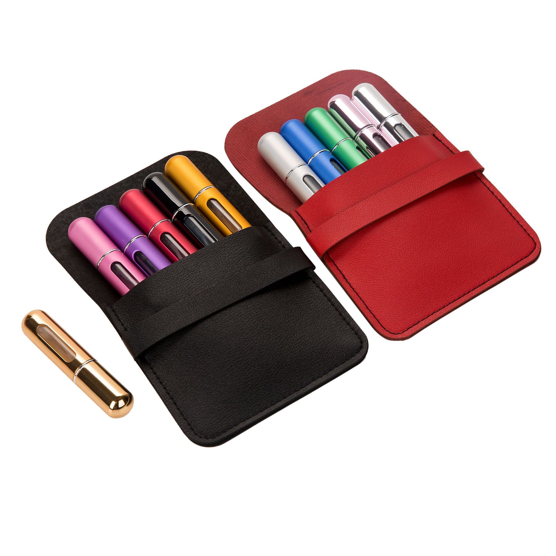 Empty Cosmetic Perfume Bottle Portable And Explosive 5ml Perfume Toner Spray Bottle In Leather Bags Of 5 Pieces