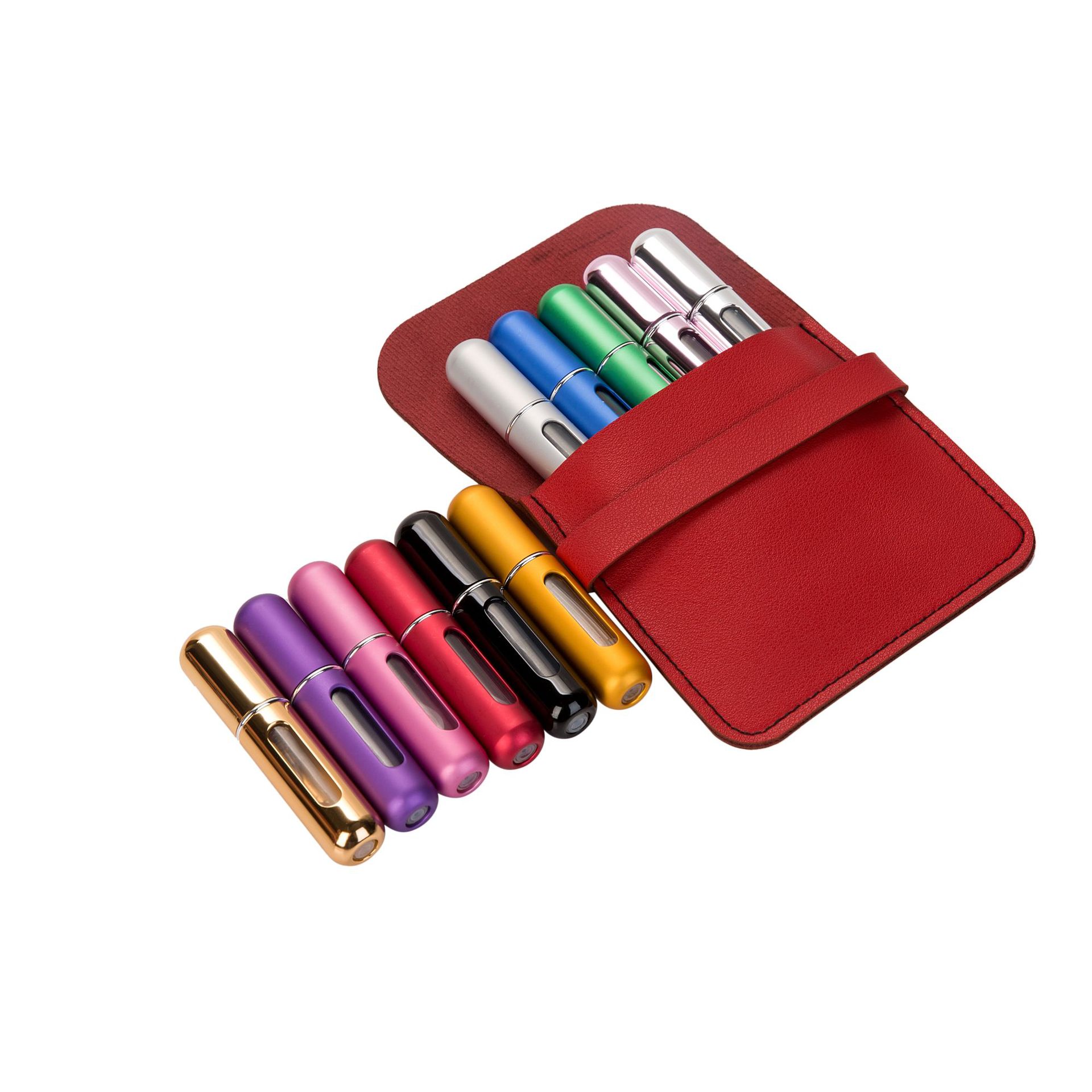 Empty Cosmetic Perfume Bottle Portable And Explosive 5ml Perfume Toner Spray Bottle In Leather Bags Of 5 Pieces