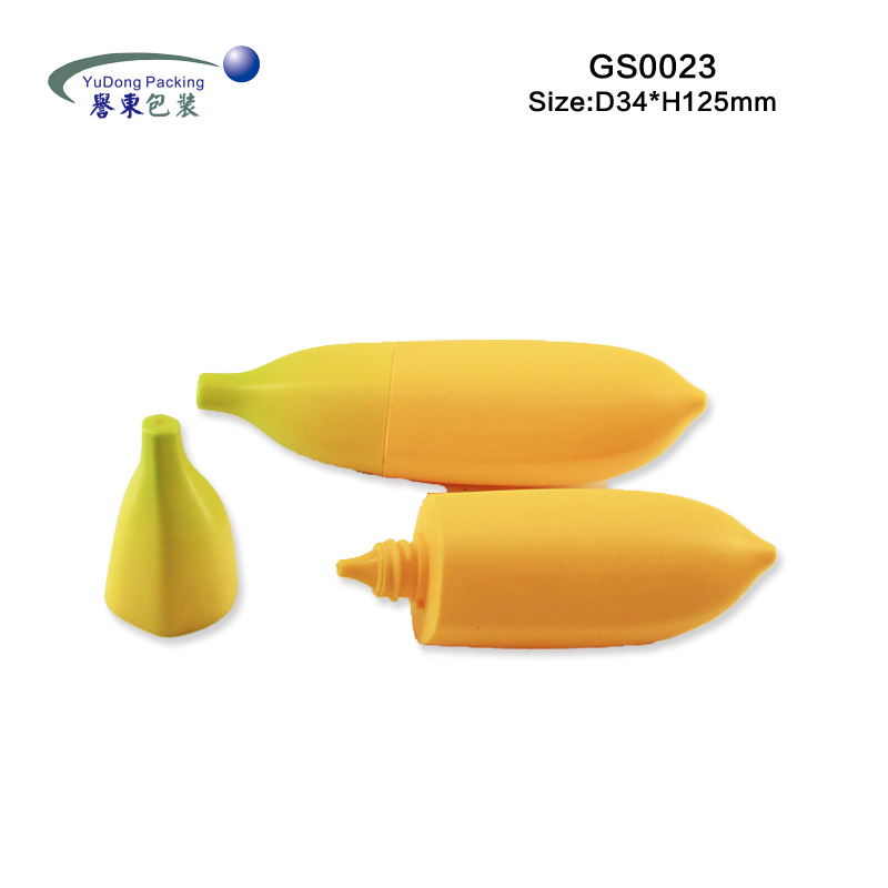 Empty Cosmetic Squeeze Bottle Banana Shape Plastic Screen Printing Easy Open End