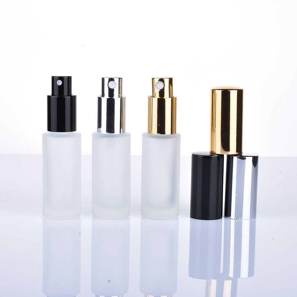 Empty Cosmetic perfume Flat shoulder cylinder refillable 30ml 50ml 100ml frosted glass perfume bottle with aluminum spray cap