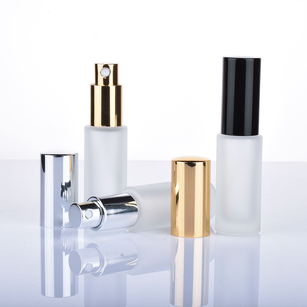 Empty Cosmetic perfume Flat shoulder cylinder refillable 30ml 50ml 100ml frosted glass perfume bottle with aluminum spray cap