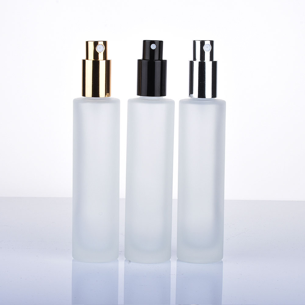 Empty Cosmetic perfume Flat shoulder cylinder refillable 30ml 50ml 100ml frosted glass perfume bottle with aluminum spray cap