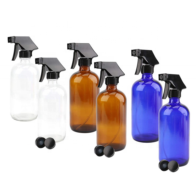 Empty Cosmetics Hair Essential Oil Packaging Boston 500ml Amber Glass Spray Pump Bottle With Scale