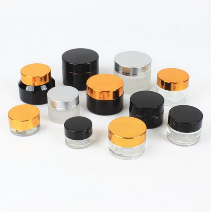 Empty Cream Glass Jar 15g Clear Cosmetic Packaging 15ml 1/2 OZ For Face skin care with Aluminum gold silver lid