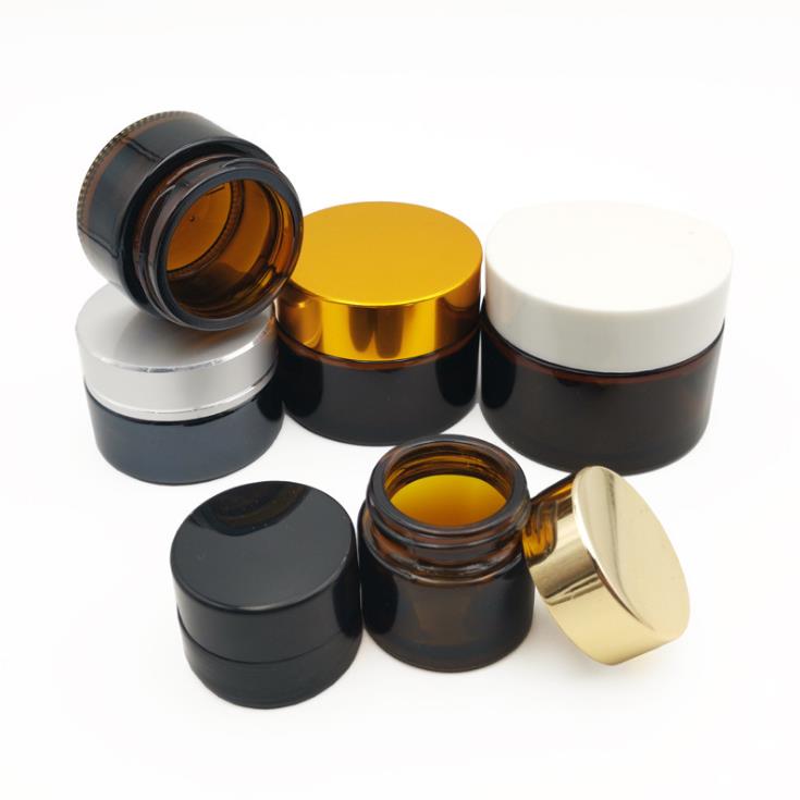 Empty Cream Glass Jar 15g Clear Cosmetic Packaging 15ml 1/2 OZ For Face skin care with Aluminum gold silver lid