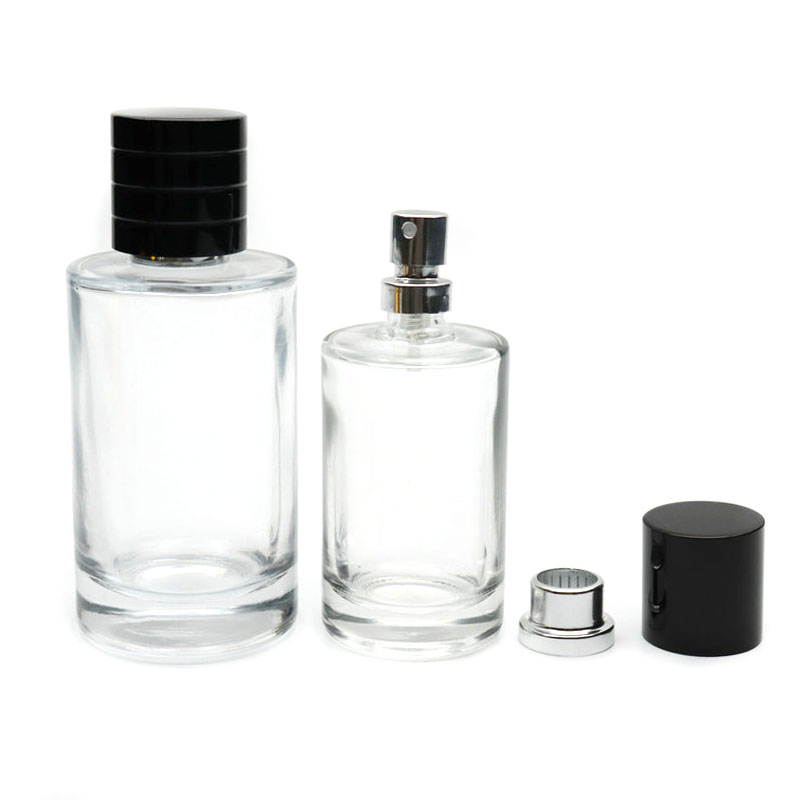 Empty Cylinder round shape 50ml 100ml glass perfume bottle with non magnetic cap