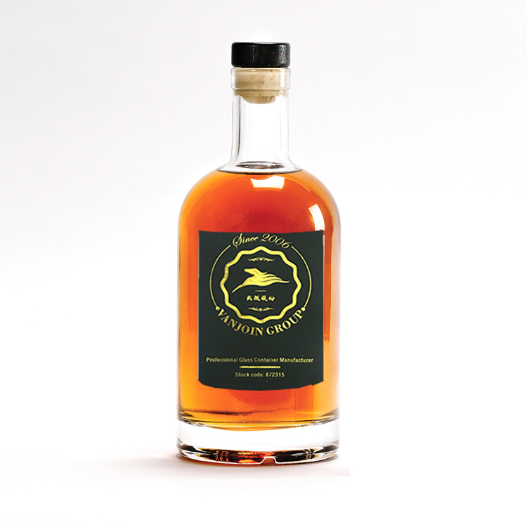 Empty Empty Vodka Glass Bottle  Glass Round Liquor Whiskey Vodka Rum Bottles 750ml With Top Cork Cap