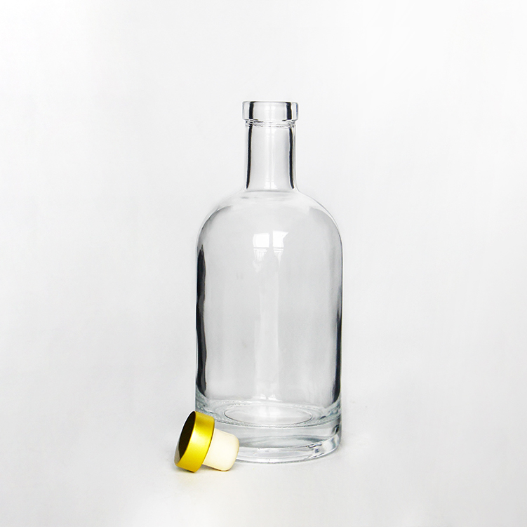 Empty Empty Vodka Glass Bottle Glass Round Liquor Whiskey Vodka Rum Bottles 750ml With Top Cork Cap