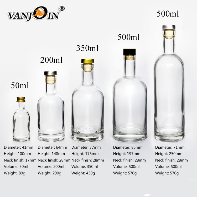 Empty Empty Vodka Glass Bottle Glass Round Liquor Whiskey Vodka Rum Bottles 750ml With Top Cork Cap