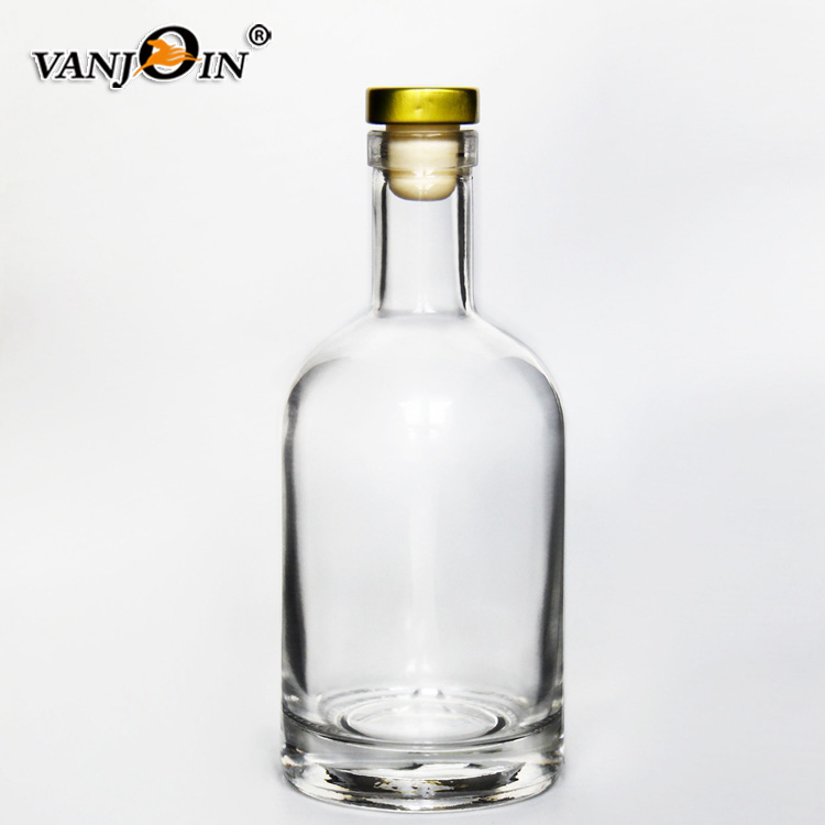 Empty Empty Vodka Glass Bottle Glass Round Liquor Whiskey Vodka Rum Bottles 750ml With Top Cork Cap