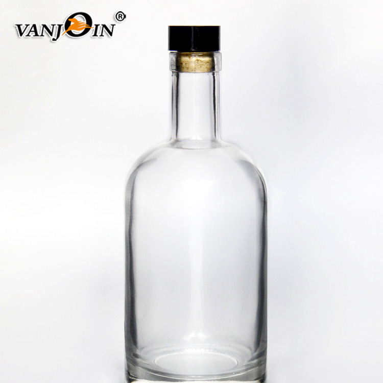 Empty Empty Vodka Glass Bottle Glass Round Liquor Whiskey Vodka Rum Bottles 750ml With Top Cork Cap