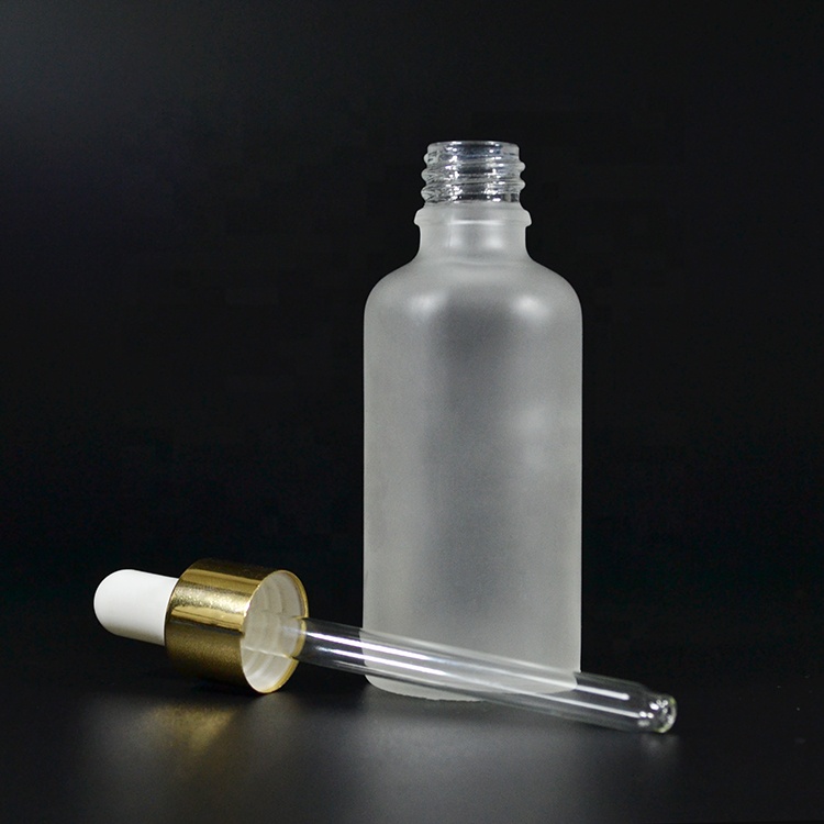 Empty Essential Oil 10ml 15ml 20ml 30ml 1OZ 50ml 60ml 100ml Frosted Clear Glass Eye Dropper Bottle with gold white rubber