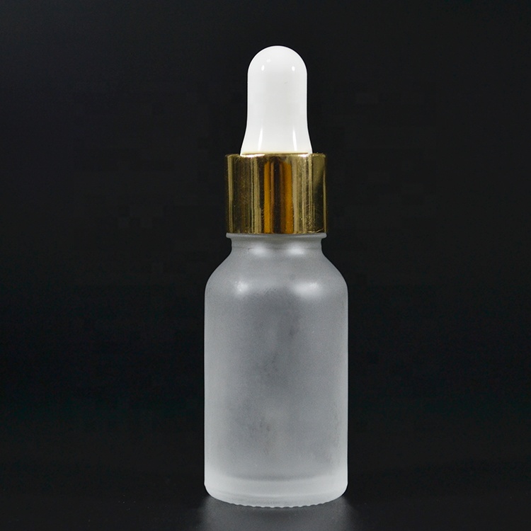 Empty Essential Oil 10ml 15ml 20ml 30ml 1OZ 50ml 60ml 100ml Frosted Clear Glass Eye Dropper Bottle with gold white rubber