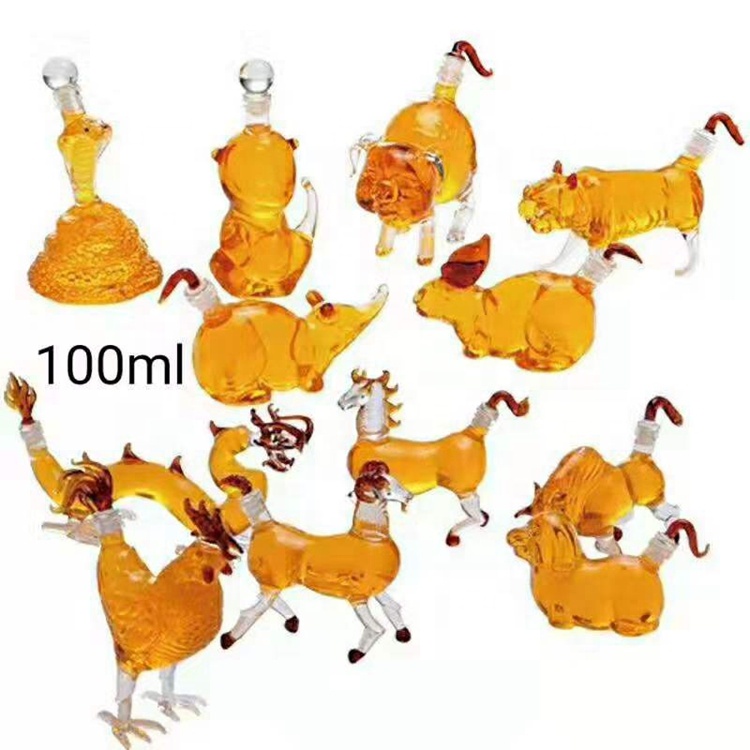 Empty Fancy Hot Hand Blown High Borosilicate 100ml Chinese Zodiac 12 Animals Mini Glass Bottle