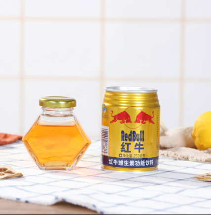 Empty Flat Hexagon Glass Jam Jar 500g Honey Jar Glass with Twist Off Golden Tin Lid