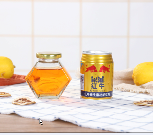 Empty Flat Hexagon Glass Jam Jar 500g Honey Jar Glass with Twist Off Golden Tin Lid