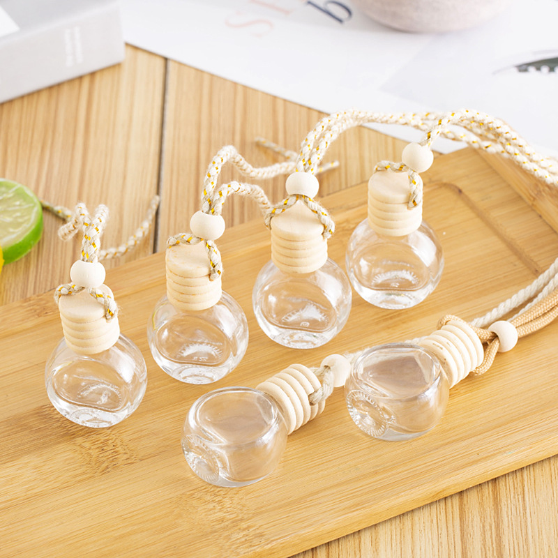 Empty Flat Round 8ml Air Freshener Glass Perfume Bottles 8ml Car Hanging Diffuser Glass Bottle