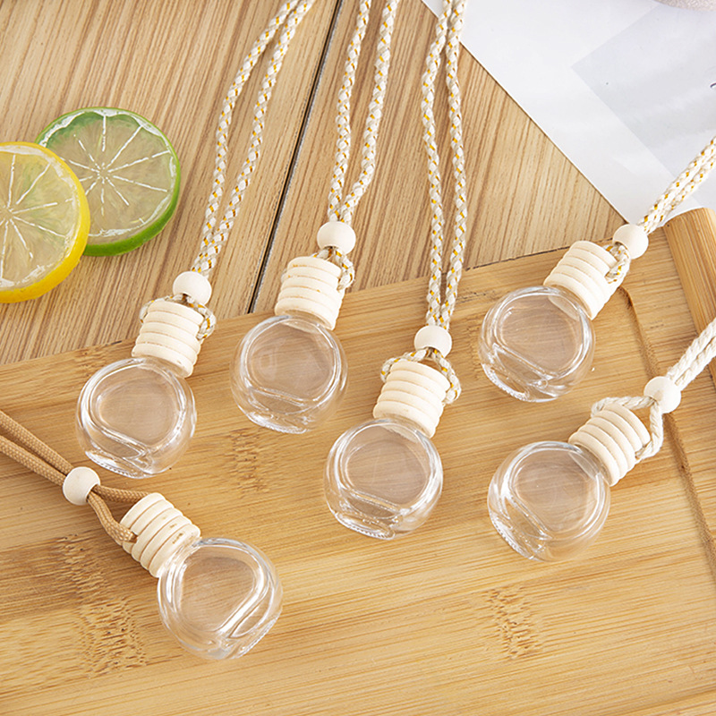 Empty Flat Round 8ml Air Freshener Glass Perfume Bottles 8ml Car Hanging Diffuser Glass Bottle