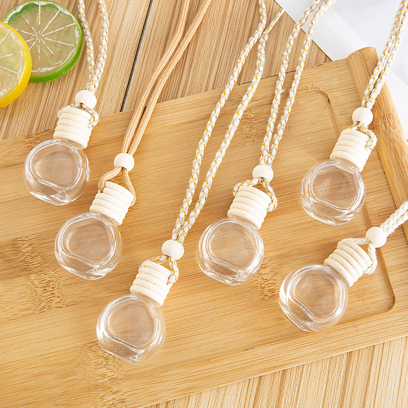 Empty Flat Round 8ml Air Freshener Glass Perfume Bottles 8ml Car Hanging Diffuser Glass Bottle