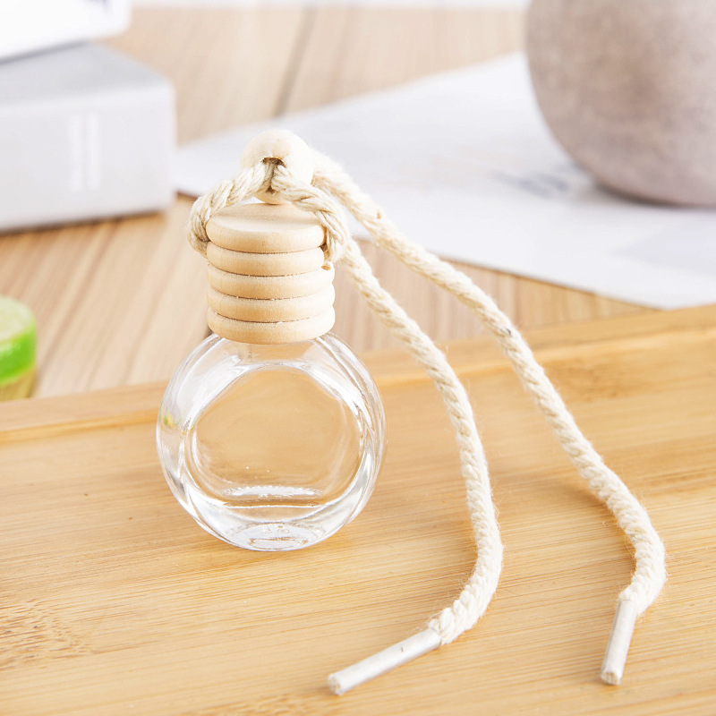 Empty Flat Round 8ml Air Freshener Glass Perfume Bottles 8ml Car Hanging Diffuser Glass Bottle