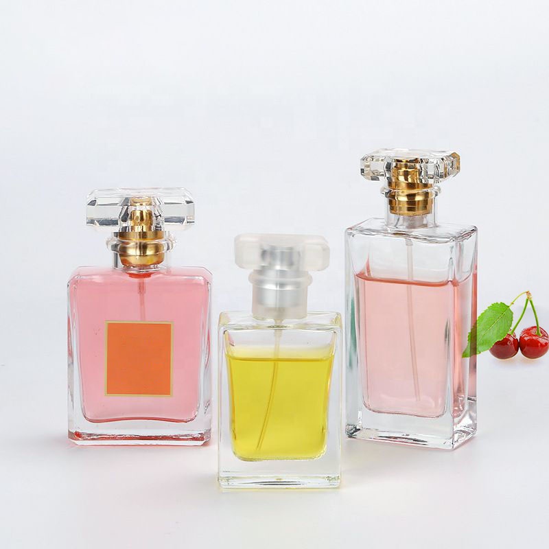 Empty Flat Square Clear Glass 30ml 50ml 100ml Crimp Perfume Bottle