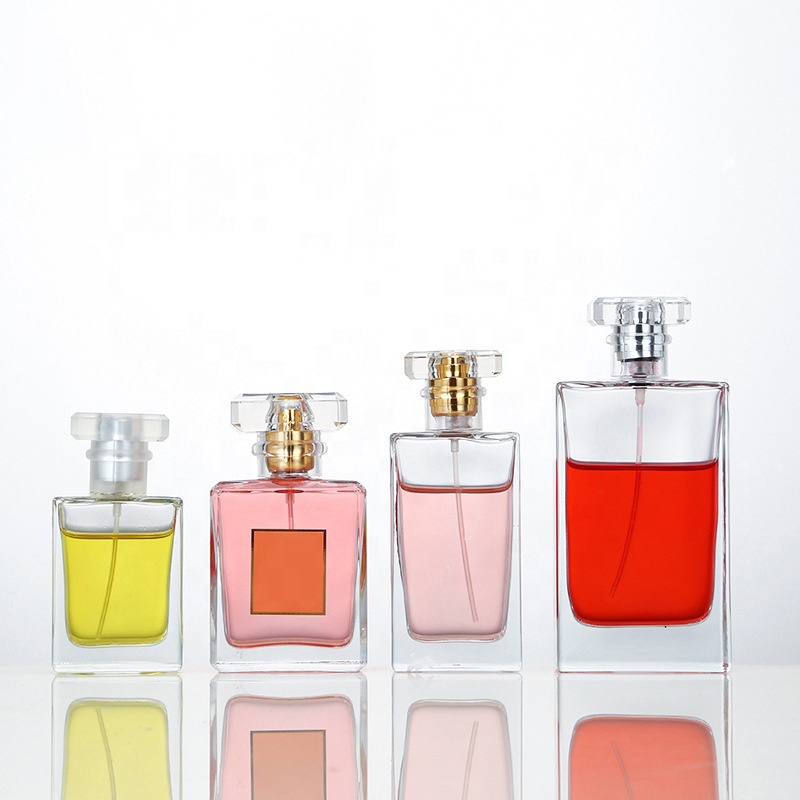 Empty Flat Square Clear Glass 30ml 50ml 100ml Crimp Perfume Bottle