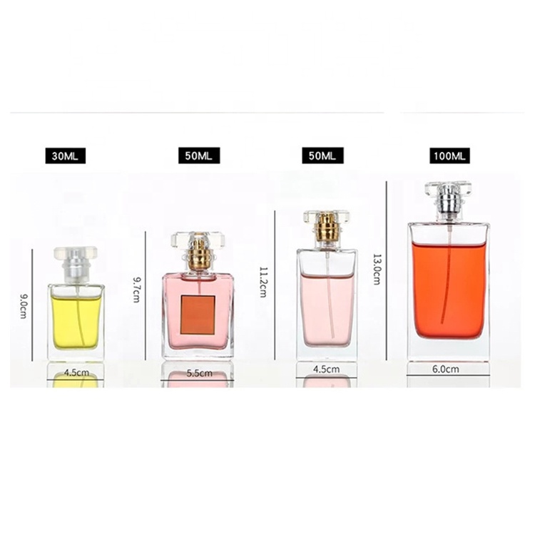 Empty Flat Square Clear Glass 30ml 50ml 100ml Crimp Perfume Bottle