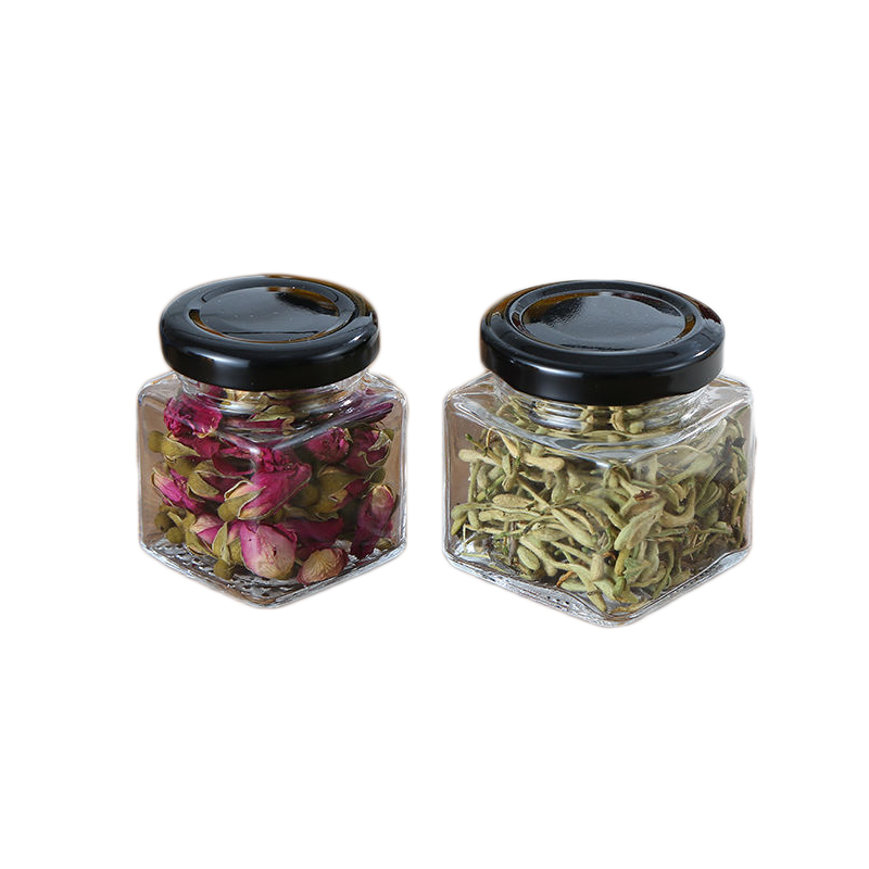 Empty Food Storage 50ml Clear Square Spice Honey Glass Container Jar with Lids