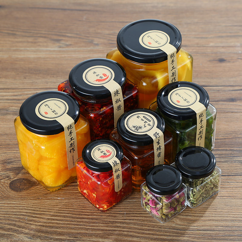 Empty Food Storage 50ml Clear Square Spice Honey Glass Container Jar with Lids