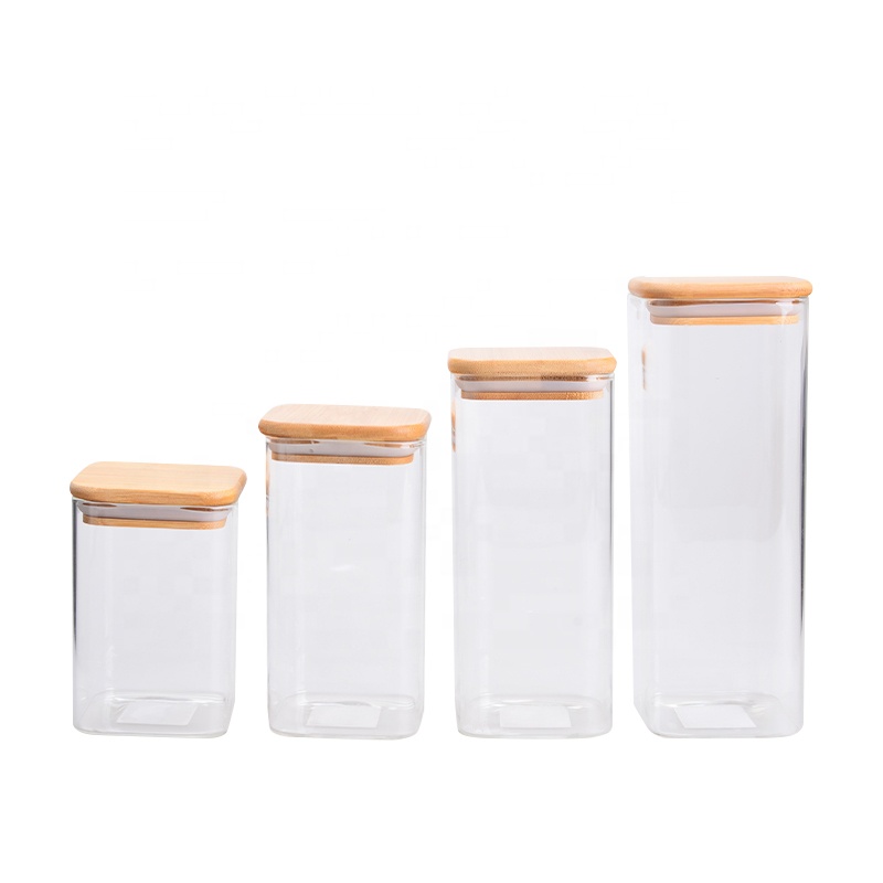 Empty Food Storage Borosilicate Glass Jar with Bamboo Lid