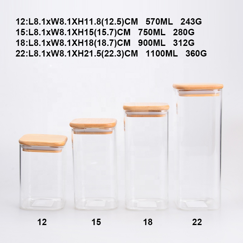 Empty Food Storage Borosilicate Glass Jar with Bamboo Lid