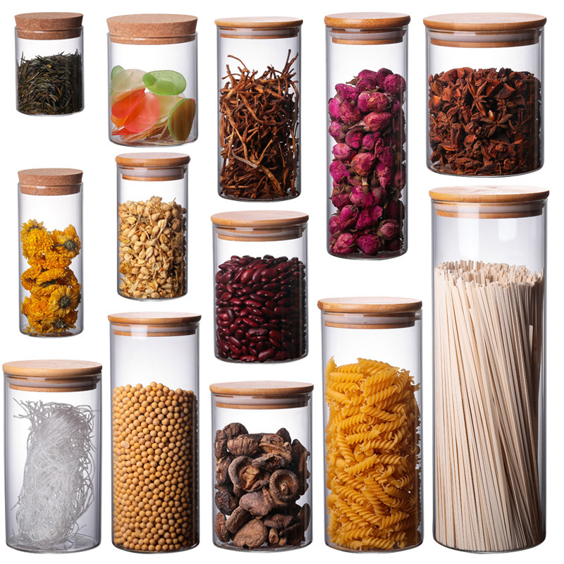 Empty Food Storage Glass Jar Jars Bottles Glass With Bamboo Lid And Silicone Ring 1000ml 500ml In Bulk Wholesale Glass Jars