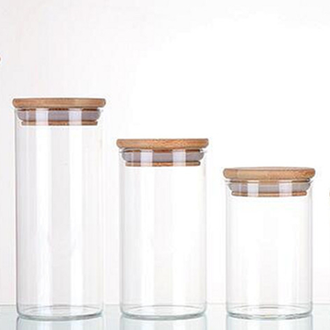 Empty Food Storage Glass Jars Glass With Bamboo Lid And Silicone Ring Round Food Storage Glass Jar With Cork Lid Sealed Food Jar