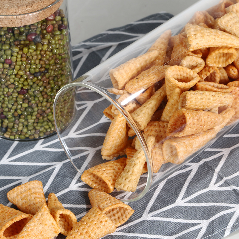 Empty Food Storage Glass Jars Glass With Bamboo Lid And Silicone Ring Round Food Storage Glass Jar With Cork Lid Sealed Food Jar