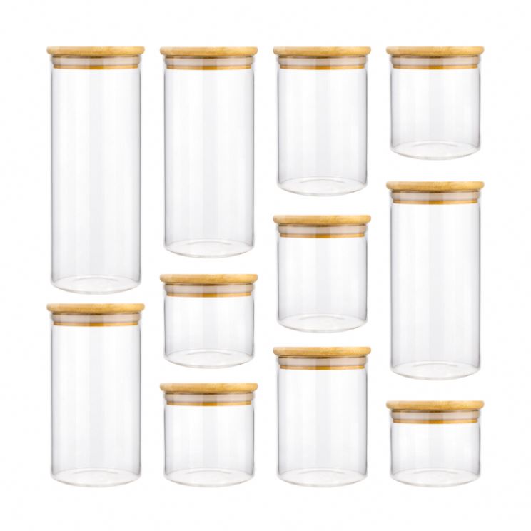 Empty Food Storage Glass Jars Glass with Bamboo Lid and Silicone Ring glass jar set of silicone lid fridge storage
