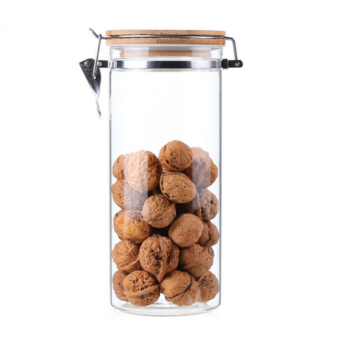 Empty Food Storage Glass Jars Glass with Bamboo Lid and Silicone Ring