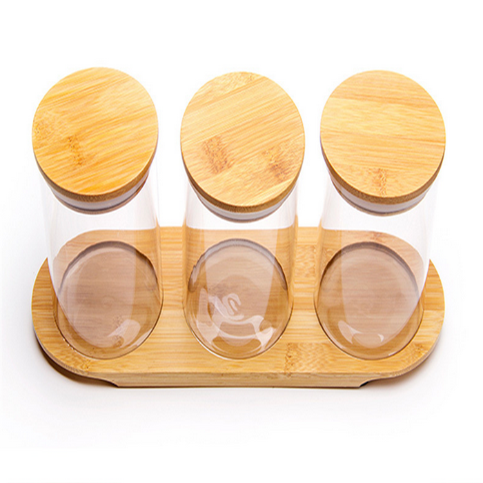 Empty Food Storage Glass Jars Glass with Bamboo Lid and Silicone Ring